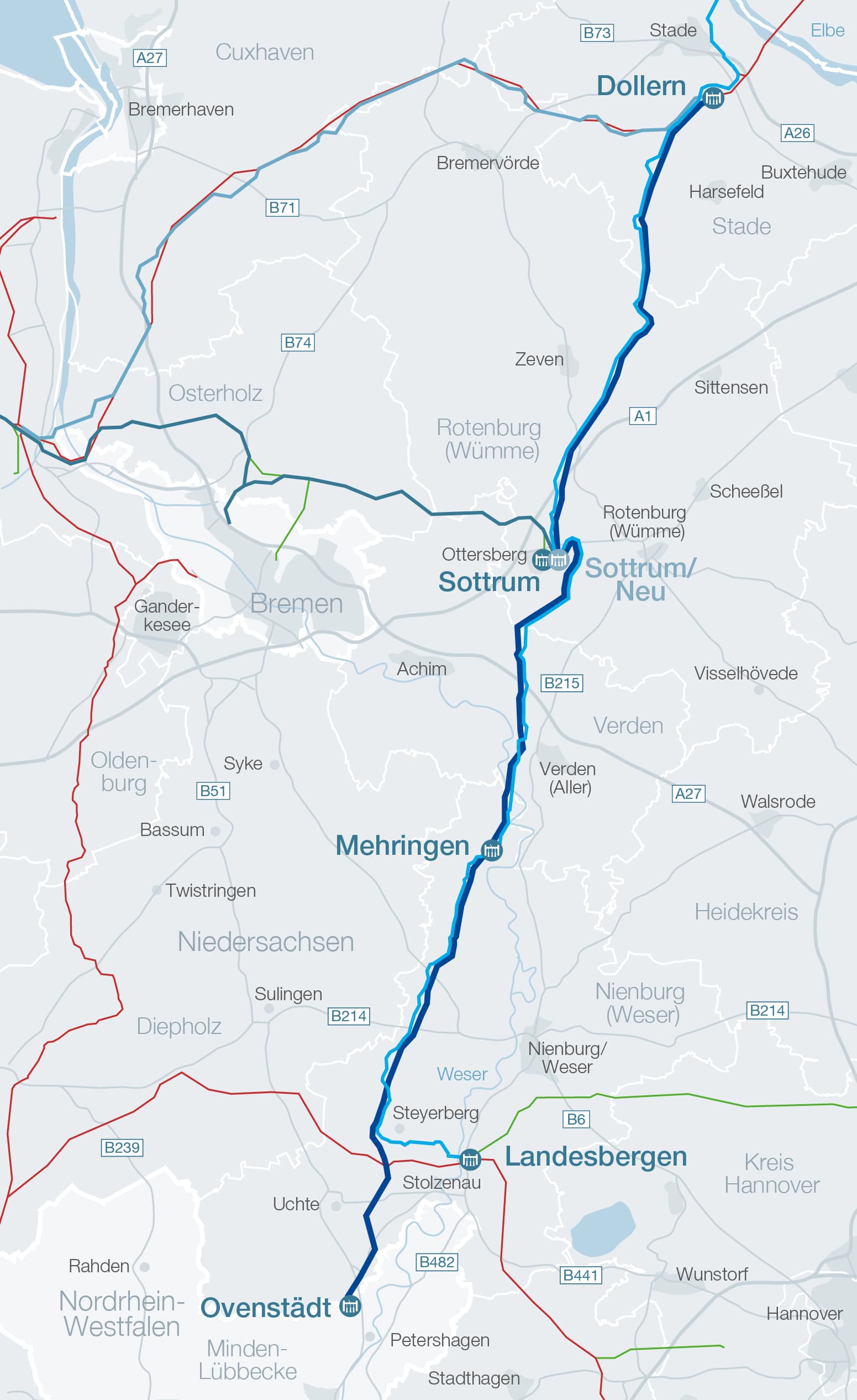 Elbe-Lippe-Leitung Nord Karte Gesamt ohne Legende