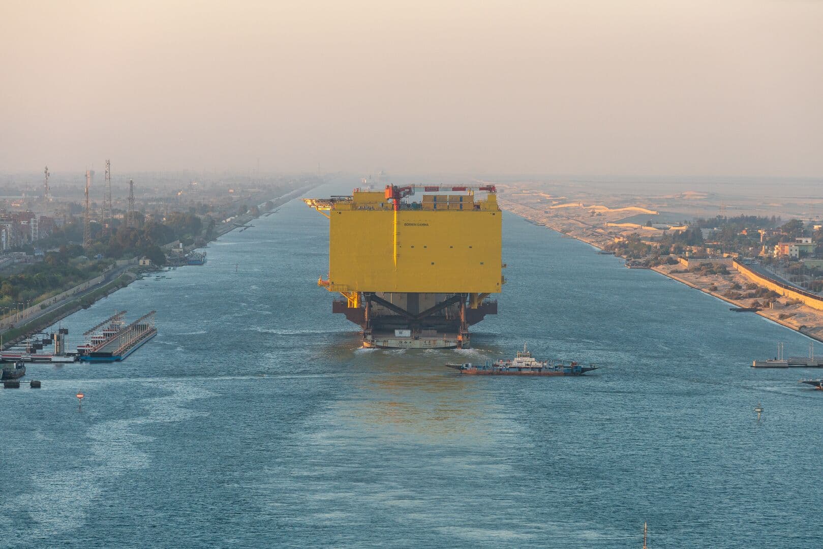 Transporting the BorWin Gamma platform through the Suez Channel