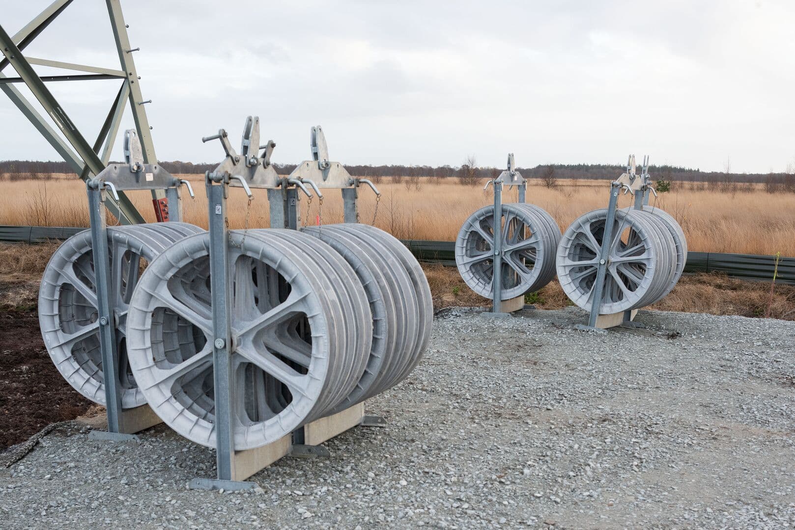 Empty spools used for cable pulling