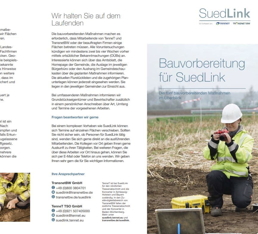 Cover Image Flyer Bauvorbereitende Maßnahmen für SuedLink