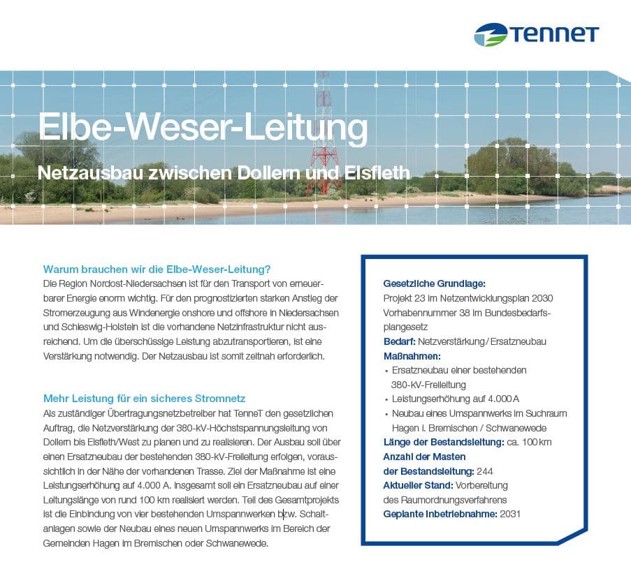 Cover-Image Factsheet Elbe-Weser-Leitung